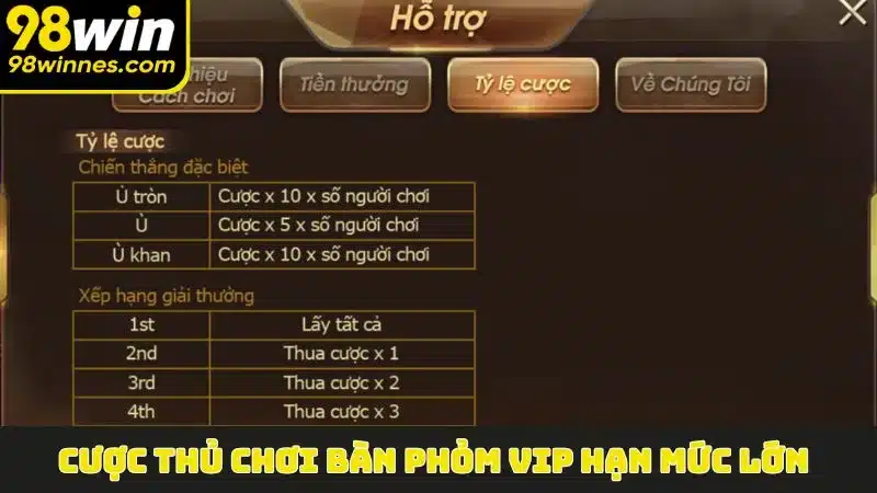 Cược thủ chơi bàn Phỏm VIP hạn mức lớn